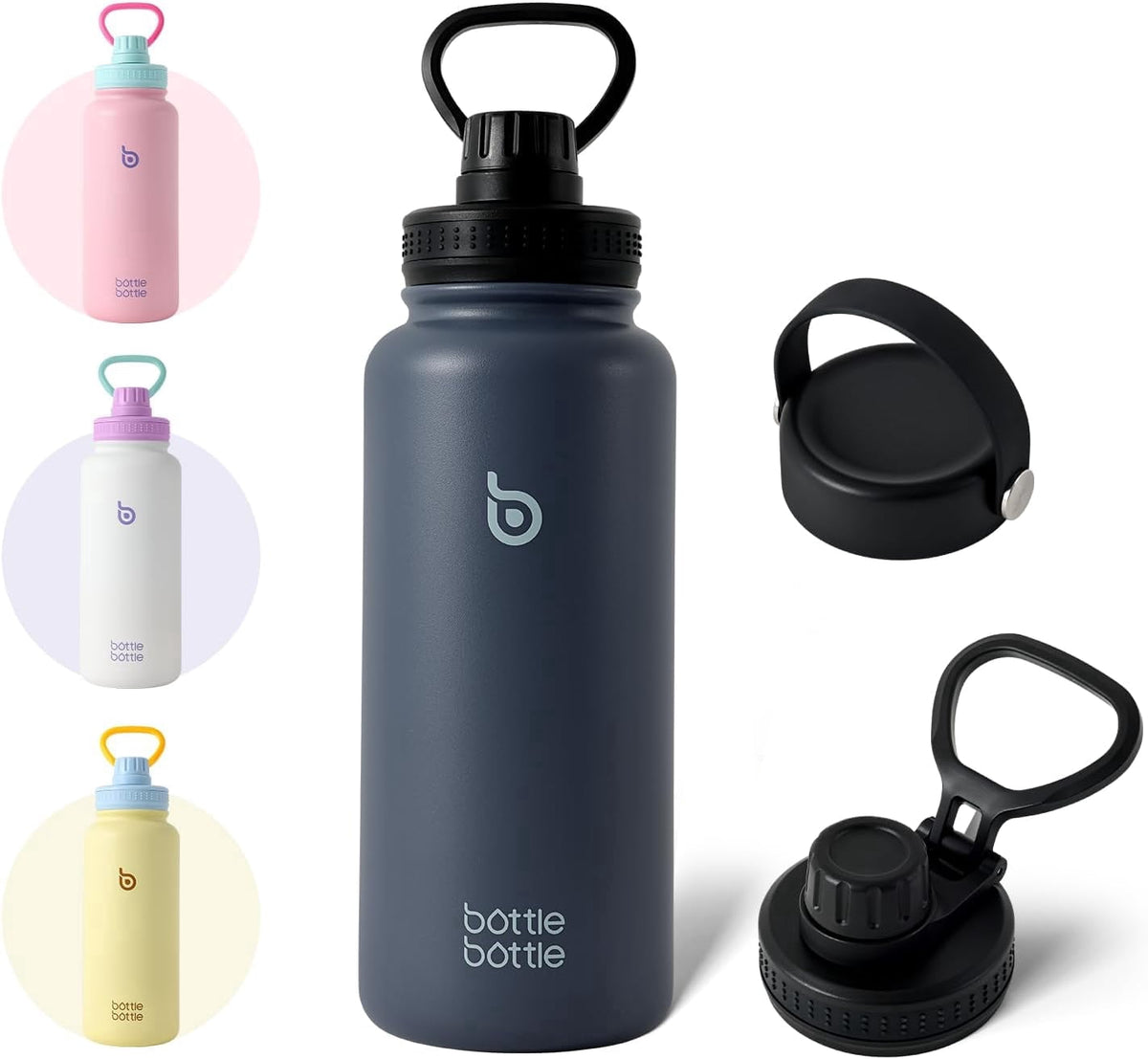 BOTTLE BOTTLE 32 oz Insulated Water Bottle Stainless Steel Water Bottle with Two Lids and Handle Double Walled BPA-Free Keeps Drinks Cold for 12 Hours and Hot for 24 Hours (ButterLatte)