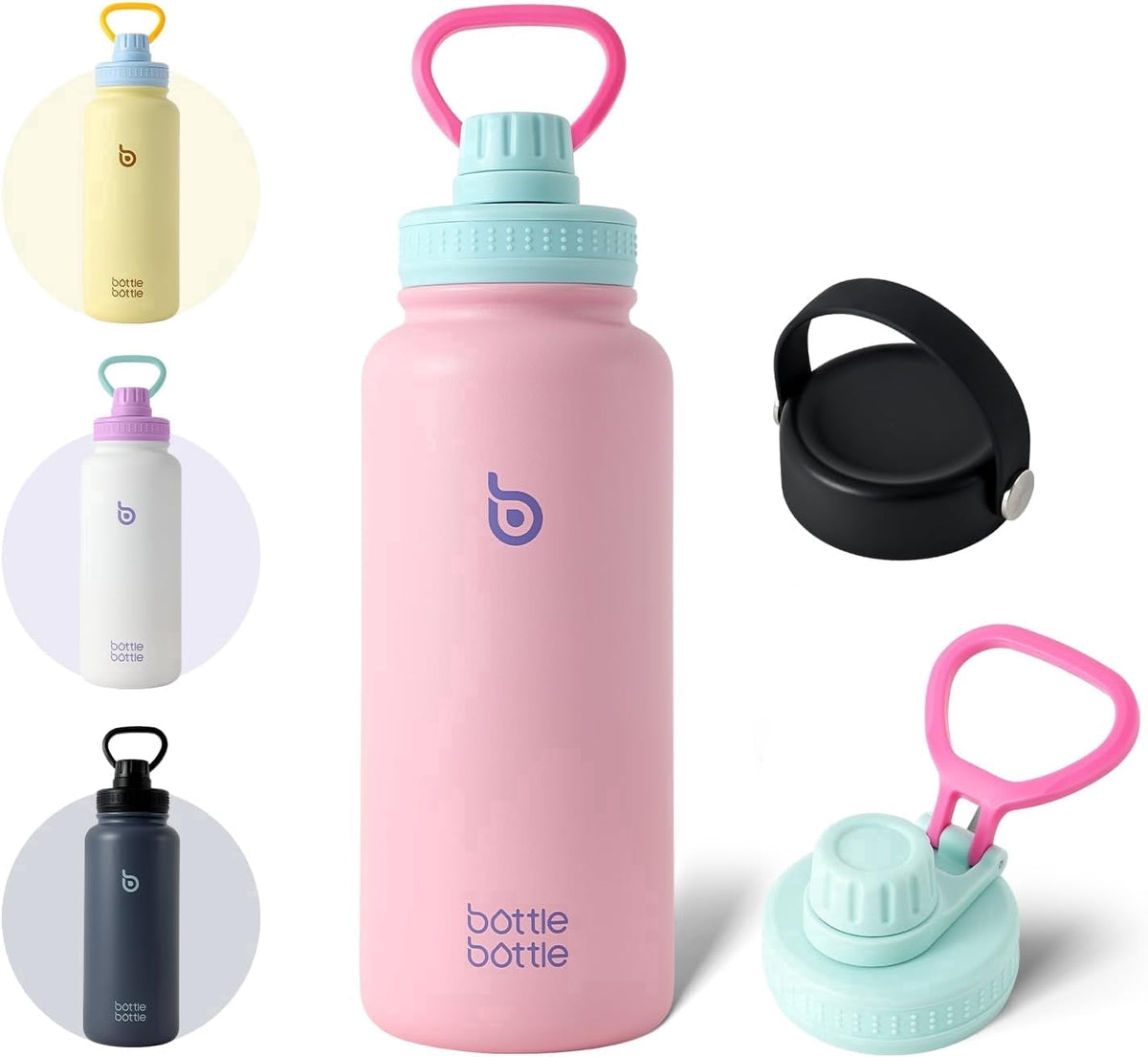 BOTTLE BOTTLE 32 oz Insulated Water Bottle Stainless Steel Water Bottle with Two Lids and Handle Double Walled BPA-Free Keeps Drinks Cold for 12 Hours and Hot for 24 Hours (ButterLatte)