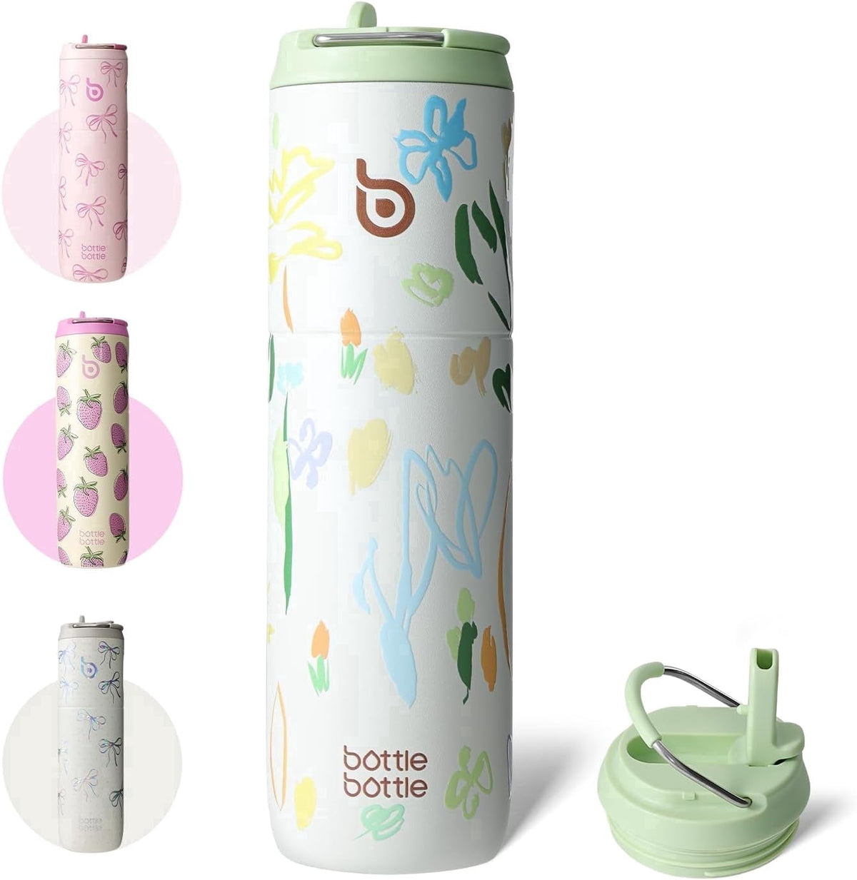 BOTTLE BOTTLE Insulated Water Bottle 24oz with Straw Lid and Handle for Sports Travel Gym Stainless Steel Water Bottles Double-Wall Vacuum Metal Leak Proof BPA-Free (Bling Bow)
