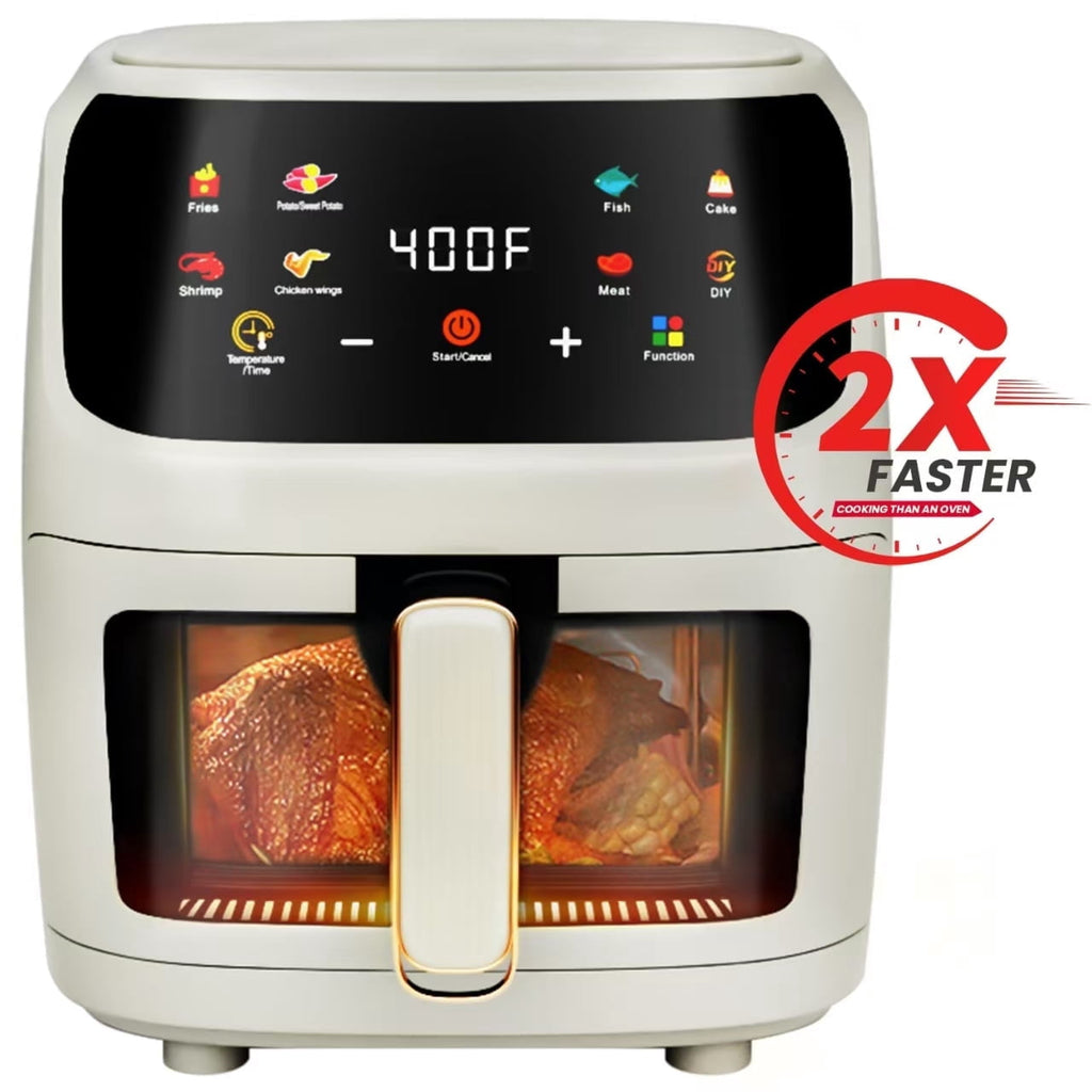 Bluebow Air Fryer Large 7.5QT, 8-in-1 Digital Touchscreen, Visible Cooking Window, 1700W, Cream White