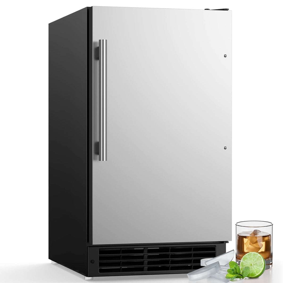 RIOXC 25 lbs/24H Crescent Ice Maker 15" Under Counter Machine with 22LBS Storage Bin No Drain Required for Home and Commercial Use, ETL