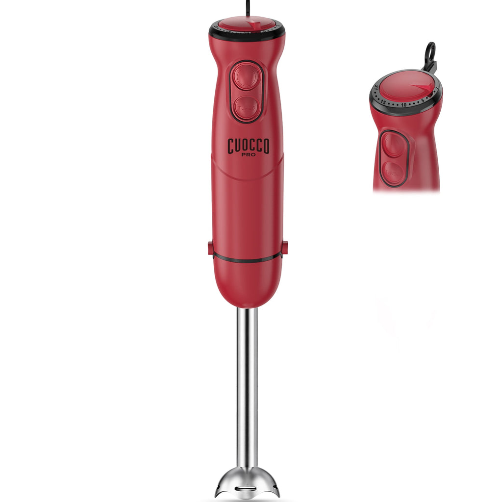CUOCCO PRO Immersion Blender Handheld, 1100W Hand Blender with 21 Speeds & Turbo, Hand Mixer for Smoothies, Soups & Baby Food, Dishwasher Safe, Red