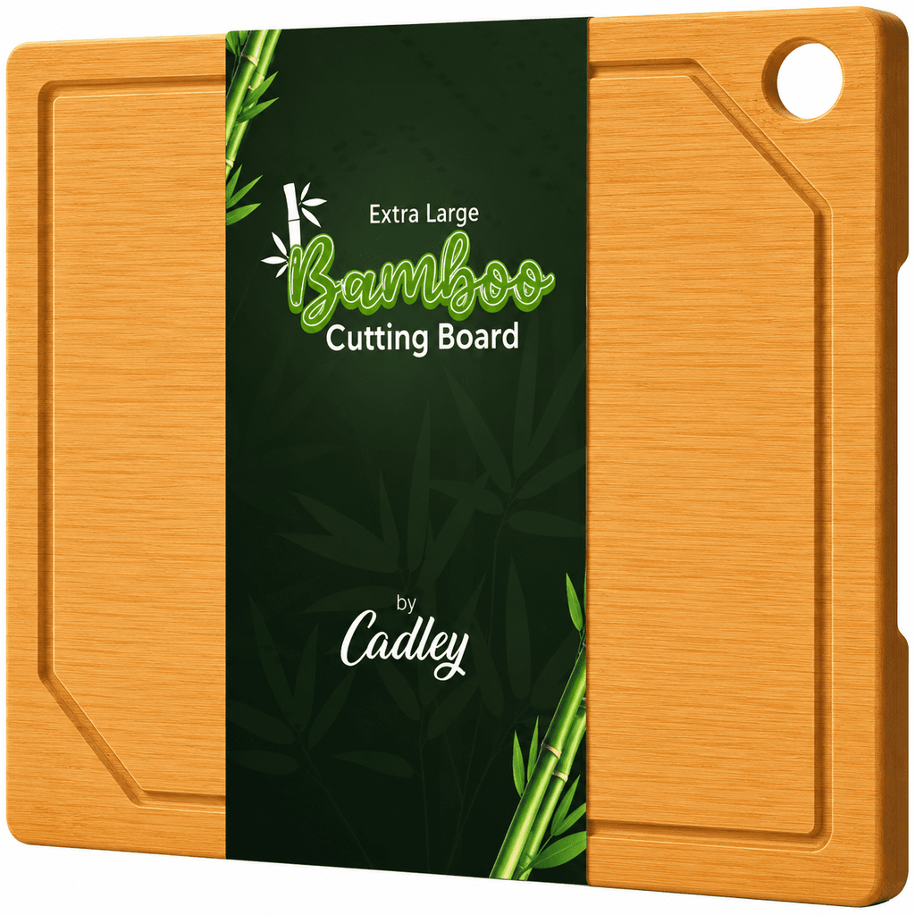 18” x 12” Cadley Bamboo Cutting Board for Kitchen, Extra Large Wooden Chopping Board with Juice Groove and Hanging Hole, Heavy Duty Cutting Board.