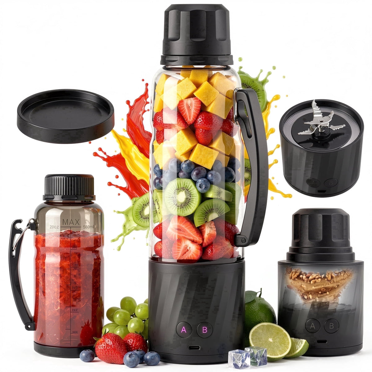 Suodoka 22oz Portable Blender for Shakes and Smoothies, BPA-Free Personal Juicer with Pulse Mode, 6-Leaf Blades & Nut Grinder Cup