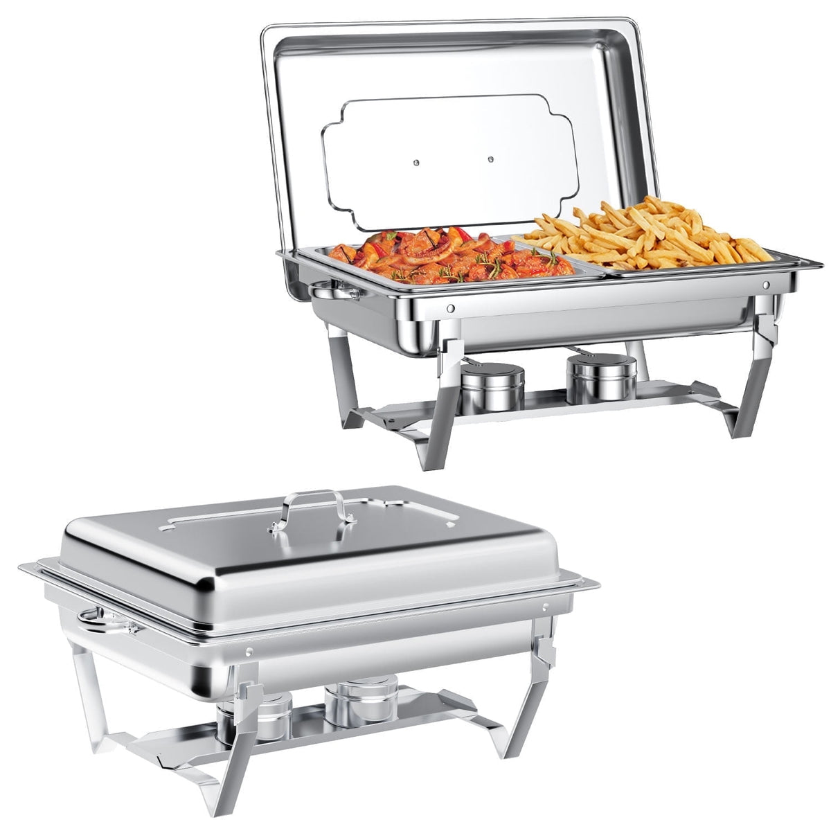 TINANA 4 Pack Chafing Dishes Buffet Set, Full-Size Buffet Servers with Lids, Stainless Steel Food Warmers with 4 Fuel Holders, Silver