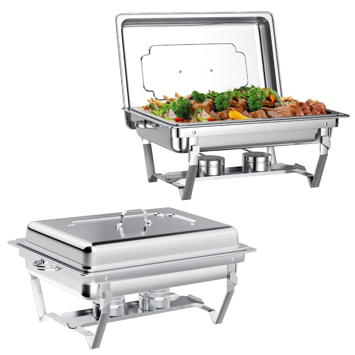 TINANA 4 Pack Chafing Dishes Buffet Set, Full-Size Buffet Servers with Lids, Stainless Steel Food Warmers with 4 Fuel Holders, Silver