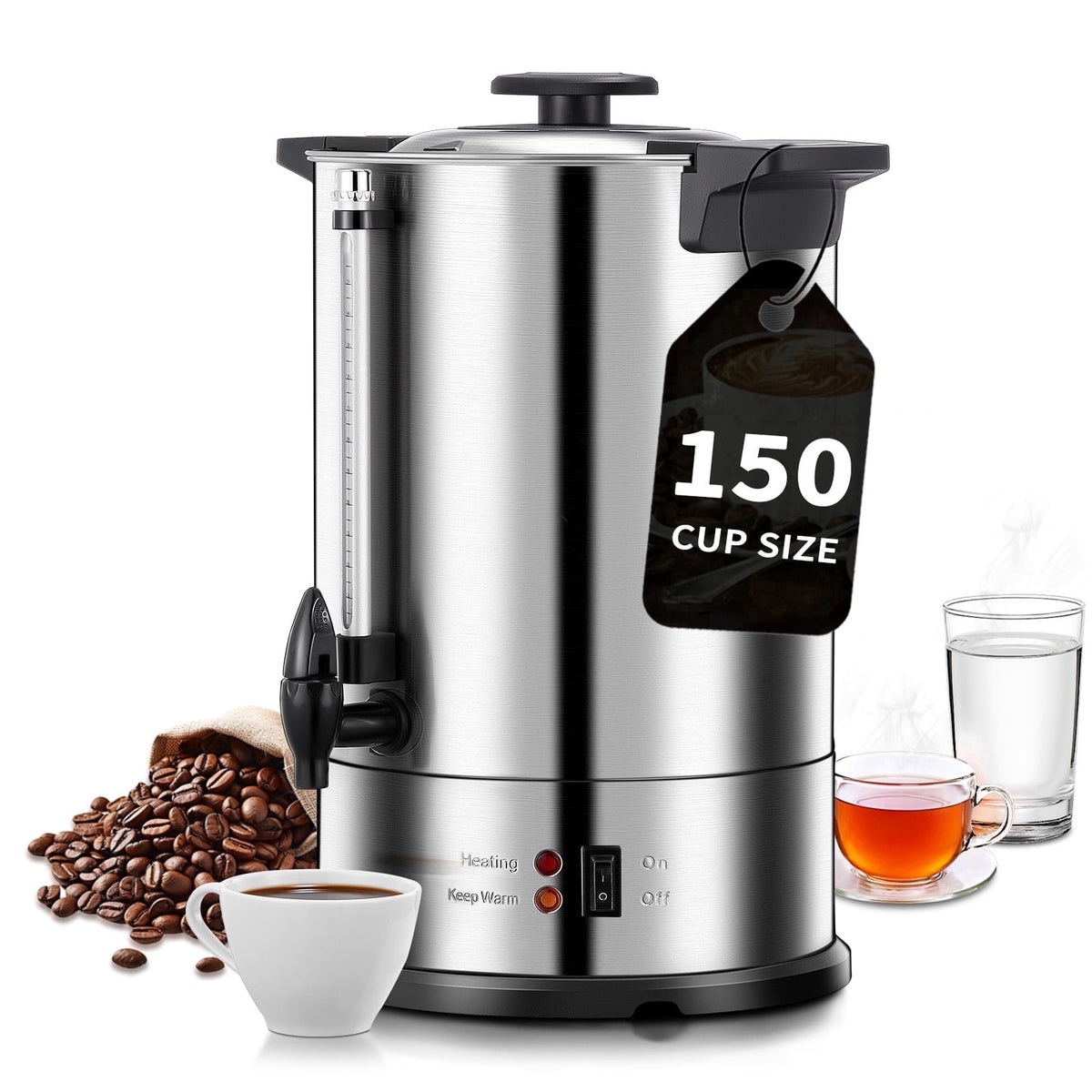 Coffee Maker 150 Cups Commercial, Coffee Urn 15 L/3.96 Gal Electric Hot Beverage Dispenser with Dripless Faucet, 1500W Power Quick Brew, Stays Hot for Coffee & Beverage, Catering, Party