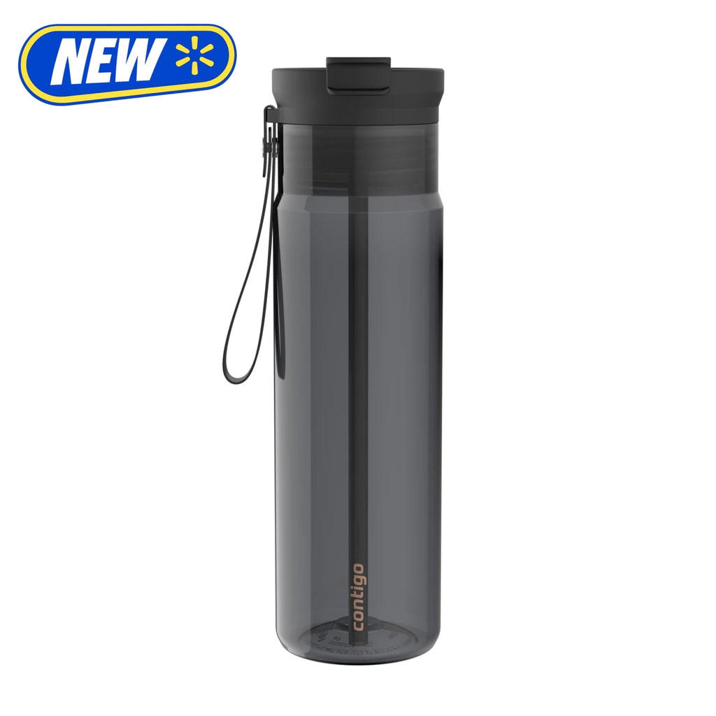Contigo 28oz DualSip Plastic Water Bottle with Built-In Straw and Drink Opening, Licorice Black/Clear