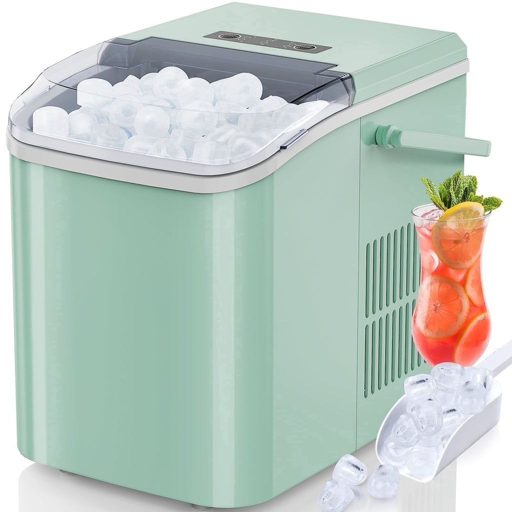 EDX Countertop Ice Maker, Self-Cleaning Portable Ice Maker Machine with Handle and Ice Scoop, Bullet Ice Cubes, 9Pcs/6Min 26.5Lbs/24H for Home/Kitchen/Bar/Party, Green