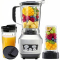 EDX 1200W Multi-Function Blender, 60oz Pitcher, 34oz & 24oz Portable Cups, 5 Speeds with Pulse & Ice Crush, Multi Lids for Juice, Shakes, Sauces, Silver