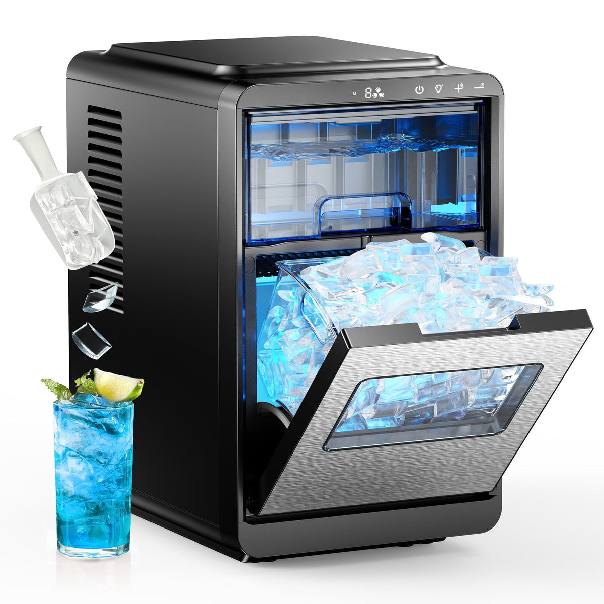 EUHOMY Countertop Nugget Ice Maker, 35lbs/24H Chewable Ice Machine, Self-Cleaning, Quiet Operation, Portable for Home, Office, Bar & RV, Black