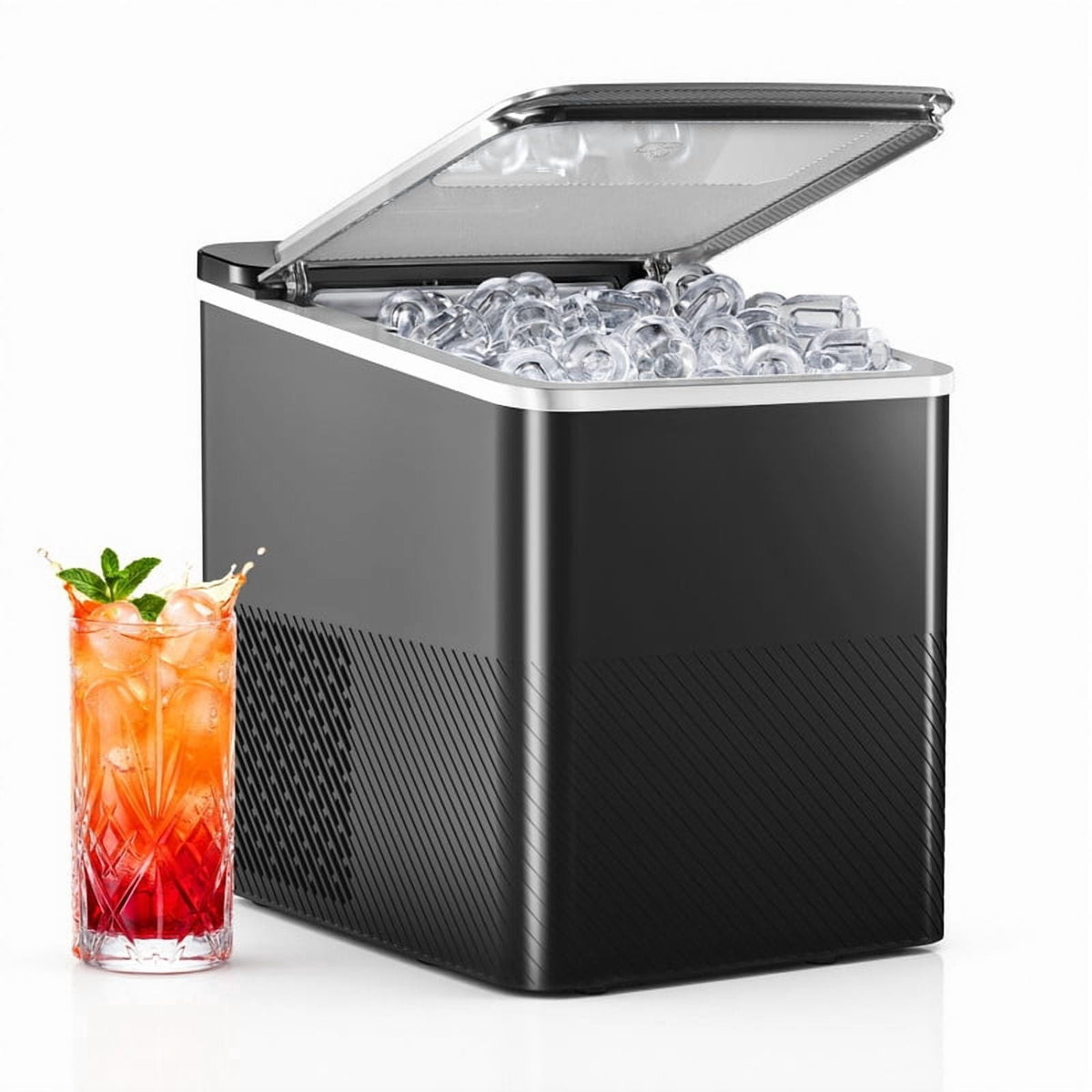 EUHOMY Portable Countertop Ice Maker, 26.5 lbs/24H, 2 Ice Sizes, Self-Cleaning, Grey