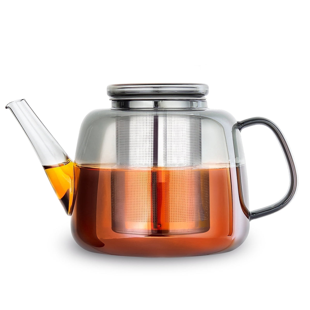 Easyworkz Borosilicate Glass Teapot 50oz with Large Stainless Steel Removable Loose Tea Infuser for Fruit Herbal and Infusion, Smoke Grey