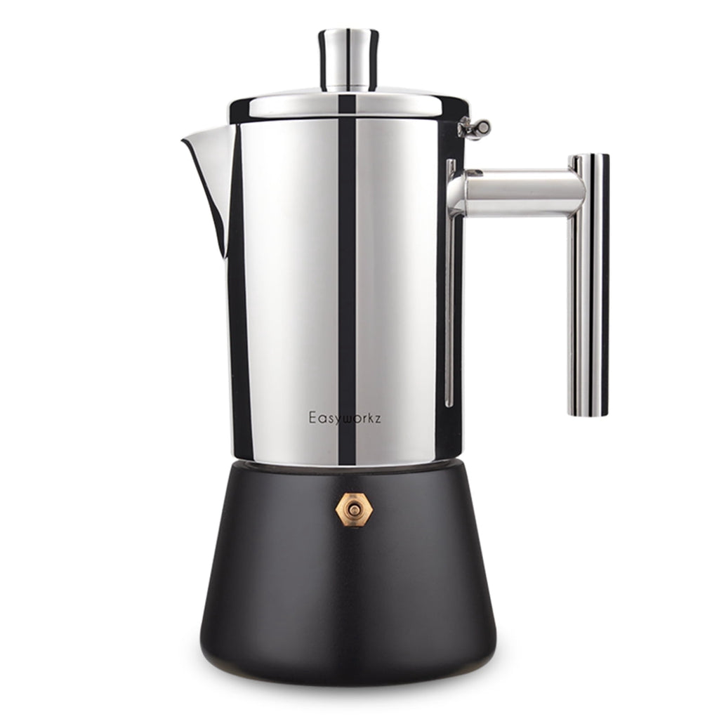 Easyworkz Diego 12 Cup Stovetop Espresso Maker Stainless Steel Italian Coffee Maker Black, 17.5 oz