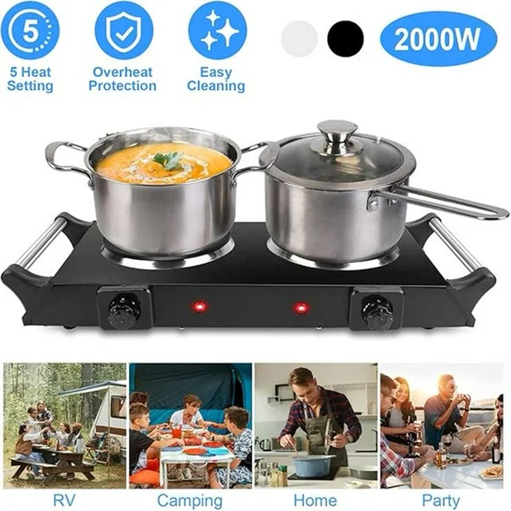 2000W Double Countertop Burner, Portable Electric Hot Plate and Stove with 5 Temperature Controls, Lightweight Burner Cooktop for Kitchen, Dorms, Apartments, RV, Black