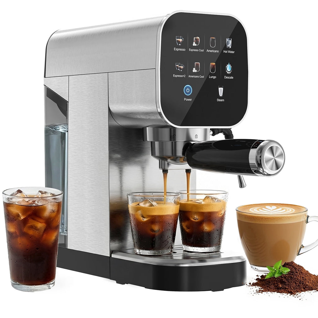 Patbrela Espresso Machine with Cold Brew, 20 Bar Coffee Maker Machine with Steam Milk Frother, LED Touch Screen, Cappuccino/Latte/ for Home
