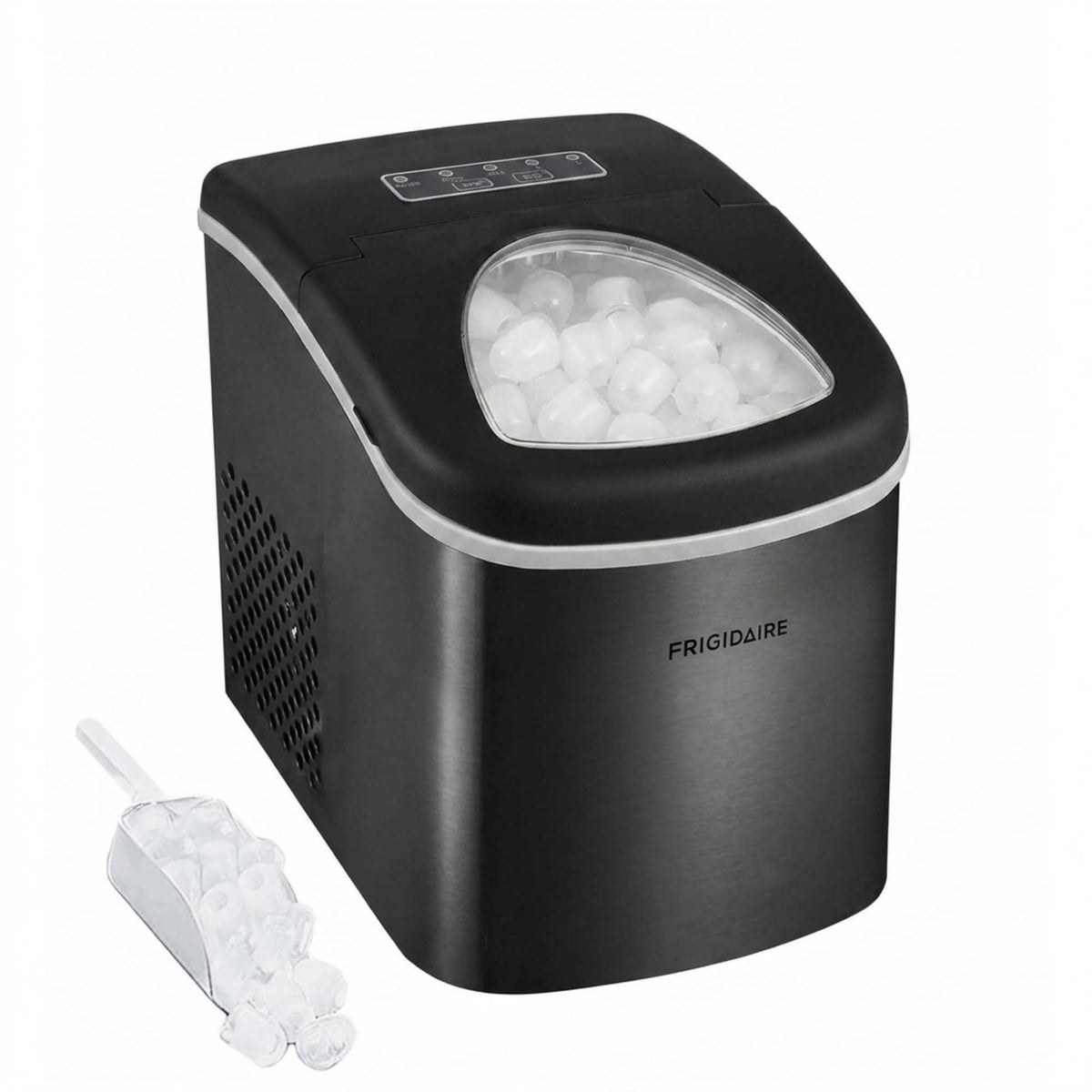 Frigidaire 26 lb Bullet Ice Maker Stainless Steel - compact, high-capacity icemaker producing bullet-shaped ice ideal for kitchens, parties, and entertaining
