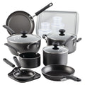 Farberware Easy Clean 20 Pcs Nonstick Cookware Set and Glass Lids with Cooking Tools and Food Storage Containers, Dishwasher Safe, Gray