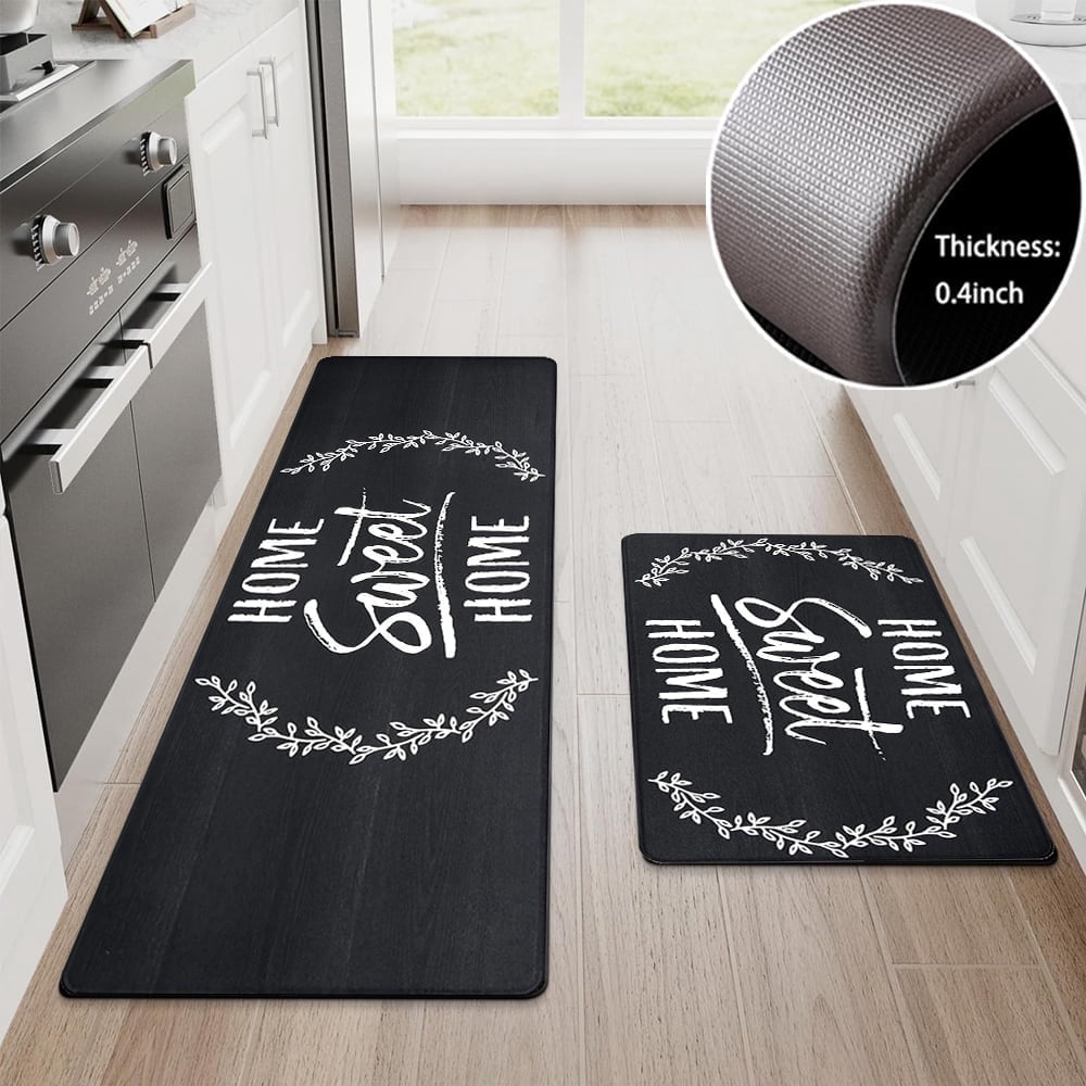 Findosom 2pcs Anti Fatigue Kitchen Rug Set,18"x30"+18"x47" Waterproof Non Slip Kitchen Runner Rug,0.4" Thick Cushioned Kitchen Floor Mats,Ergonomic Standing Mats Back Pain Relief Laundry Foam Rug