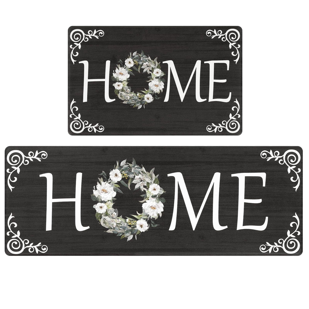 Findosom 2pcs Anti Fatigue Kitchen Rug Set,18"x30"+18"x47" Waterproof Non Slip Kitchen Runner Rug,0.4" Thick Cushioned Kitchen Floor Mats,Ergonomic Standing Mats Back Pain Relief Laundry Foam Rug