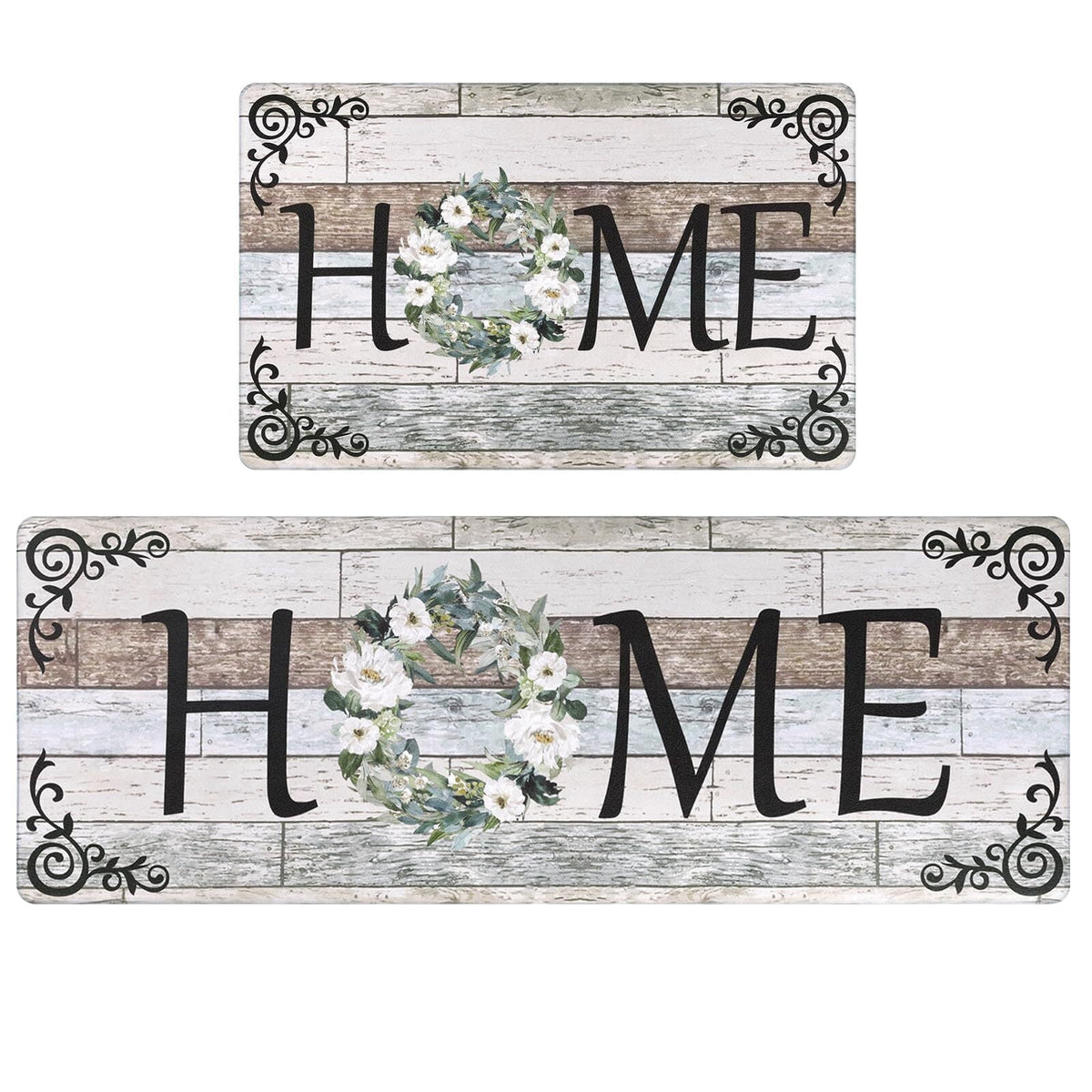 Findosom 2pcs Anti Fatigue Kitchen Rug Set,18"x30"+18"x47" Waterproof Non Slip Kitchen Runner Rug,0.4" Thick Cushioned Kitchen Floor Mats,Ergonomic Standing Mats Back Pain Relief Laundry Foam Rug