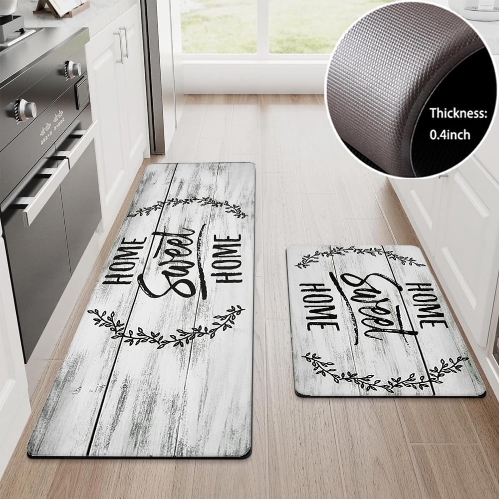 Findosom 2pcs Anti Fatigue Kitchen Rug Set,18"x30"+18"x47" Waterproof Non Slip Kitchen Runner Rug,0.4" Thick Cushioned Kitchen Floor Mats,Ergonomic Standing Mats Back Pain Relief Laundry Foam Rug