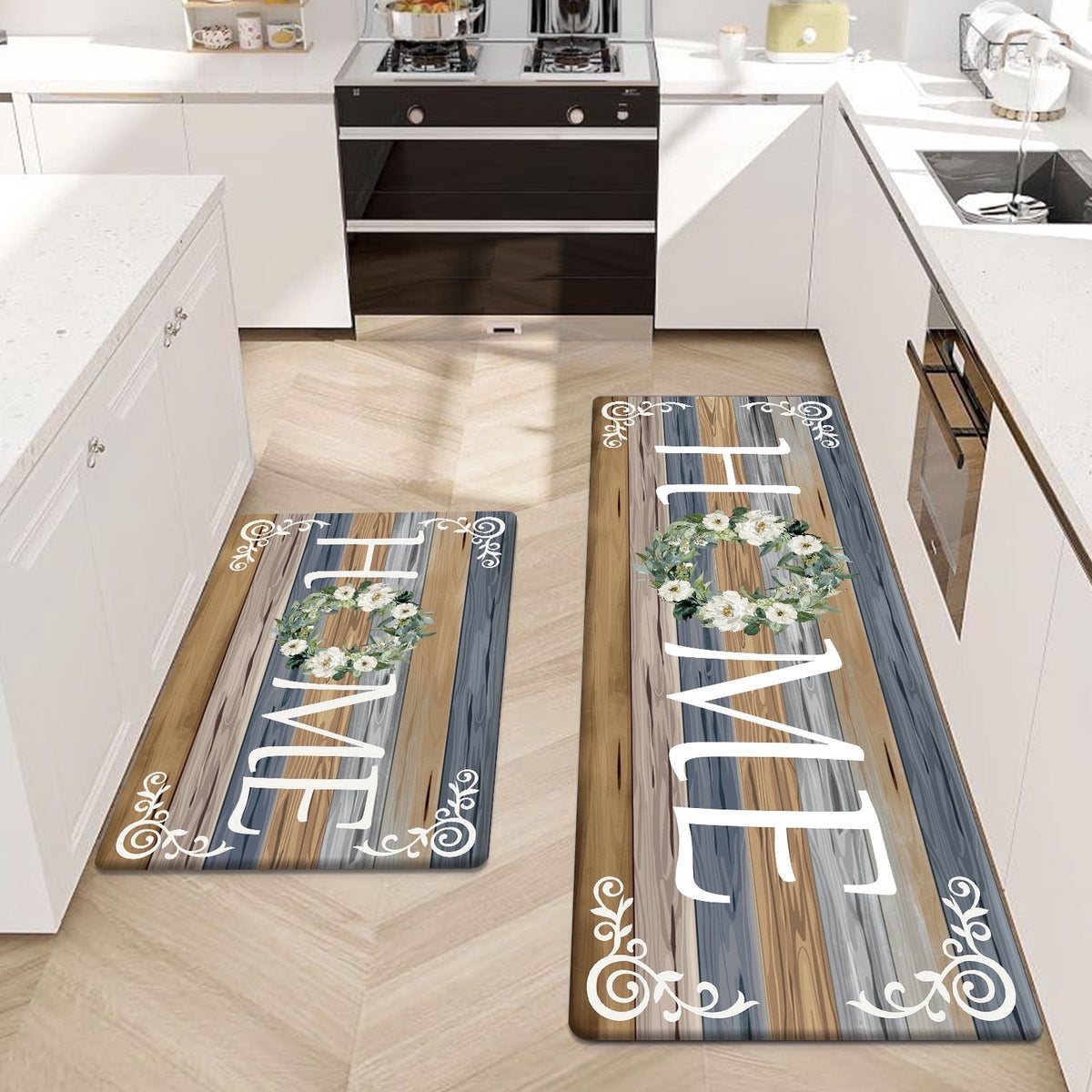 Findosom 2pcs Anti Fatigue Kitchen Rug Set,18"x30"+18"x47" Waterproof Non Slip Kitchen Runner Rug,0.4" Thick Cushioned Kitchen Floor Mats,Ergonomic Standing Mats Back Pain Relief Laundry Foam Rug