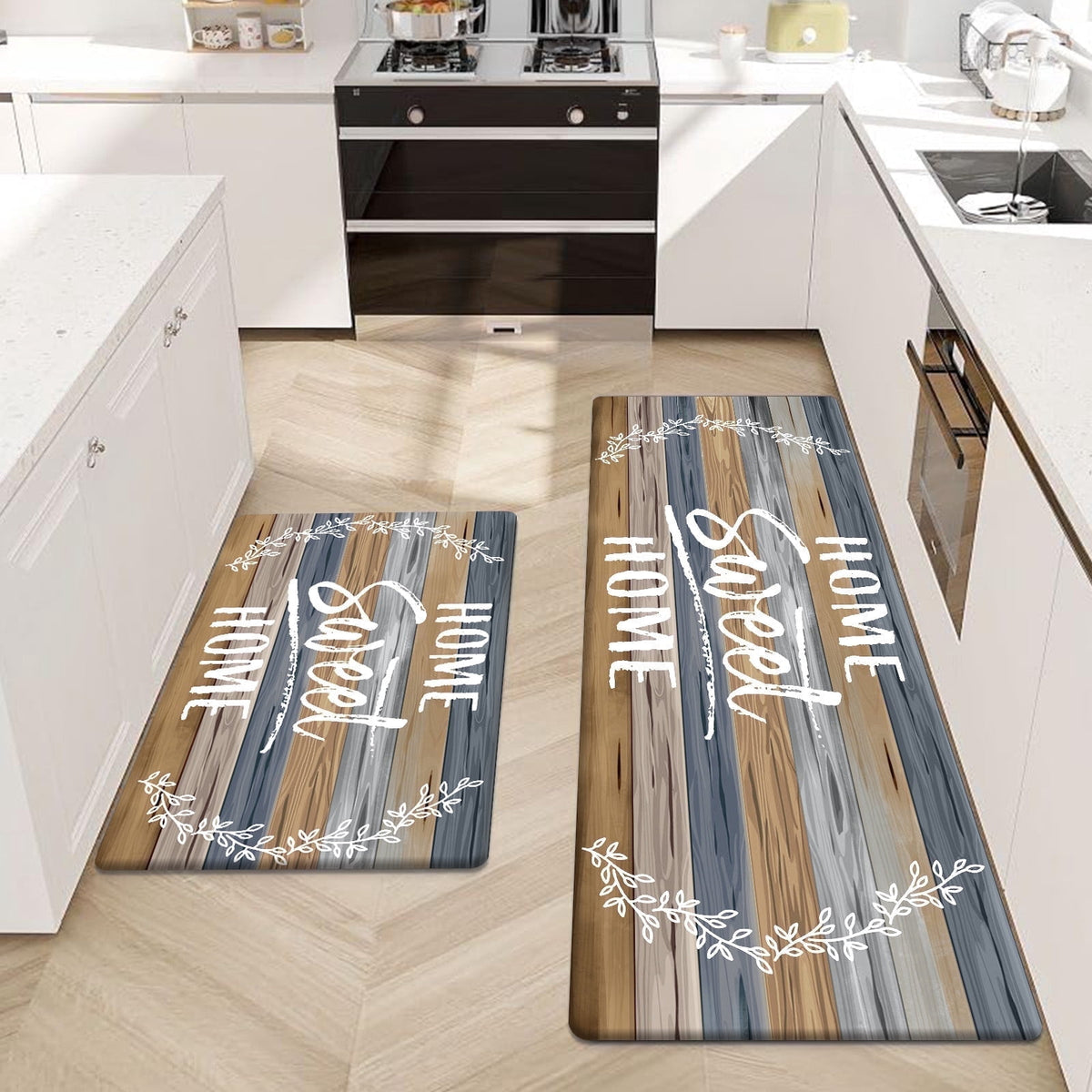 Findosom 2pcs Anti Fatigue Kitchen Rug Set,18"x30"+18"x47" Waterproof Non Slip Kitchen Runner Rug,0.4" Thick Cushioned Kitchen Floor Mats,Ergonomic Standing Mats Back Pain Relief Laundry Foam Rug