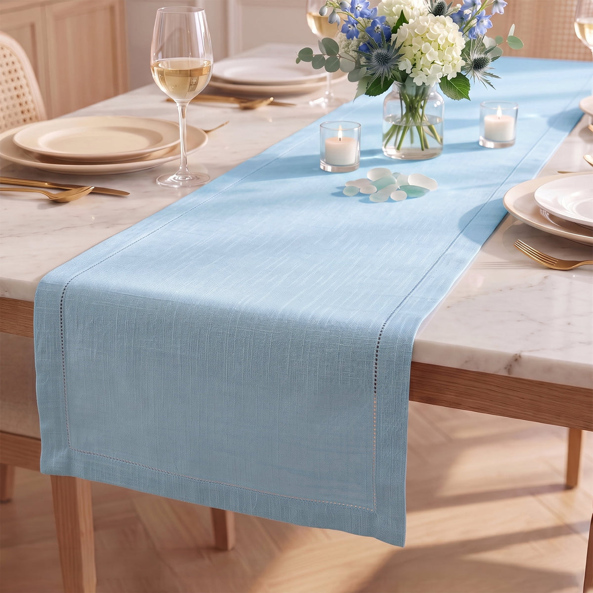 Fingercraft Table Runners, Cotton Dinner Table Centerpiece with Beautiful Premium Lace, Home and Dining Aqua-90