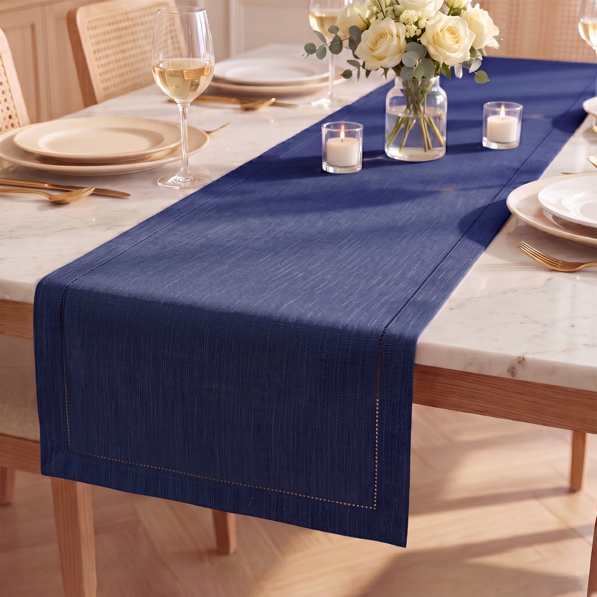 Fingercraft Table Runners, Cotton Dinner Table Centerpiece with Beautiful Premium Lace, Home and Dining Aqua-90