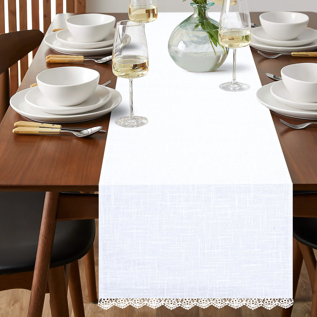 Fingercraft Table Runners, Cotton Dinner Table Centerpiece with Beautiful Premium Lace, Home and Dining Aqua-90