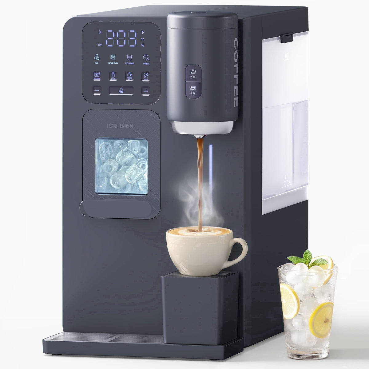 Flamemore 3-in-1 Countertop Water Dispenser w/Bullet Ice Maker, Coffee Brewer, Self-Cleaning UV Sterilization, Beverage Station for Home Office