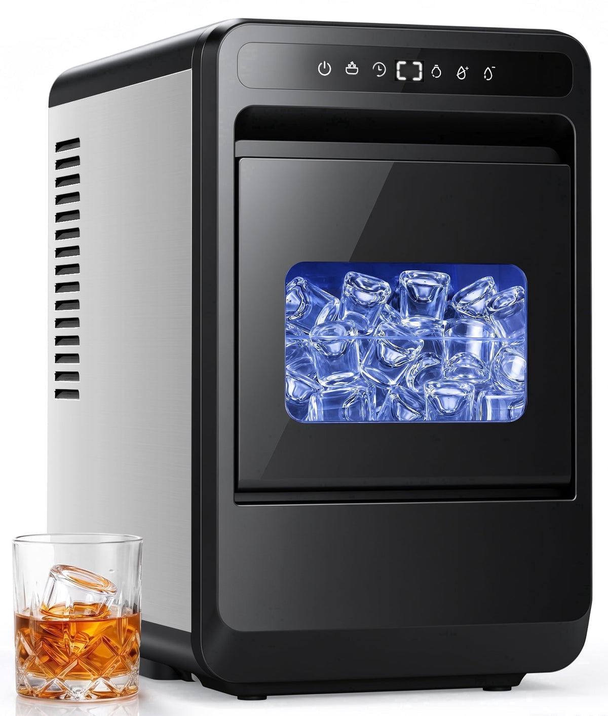 Flamemore Clear Countertop Ice Maker, 8 Crystal Clear 1.2" Large Craft Ice Cubes in 20 Mins, Portable Ice Machine with Self-Cleaning for Home Bar, Whiskey & Cocktails