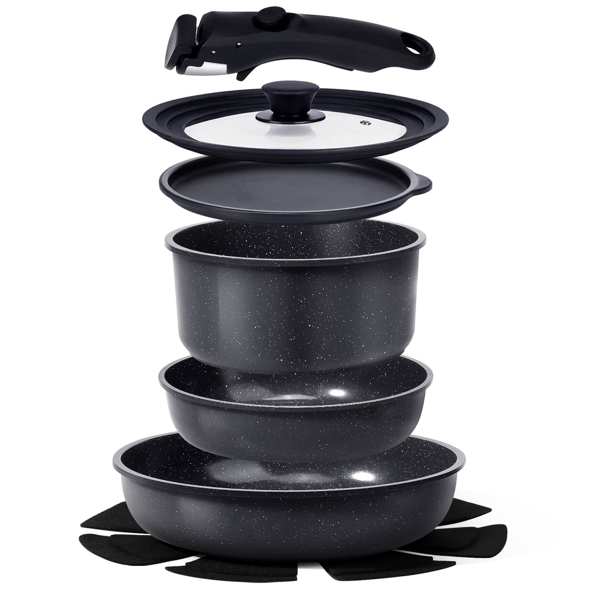 Gipp 11pcs Ceramic Cookware Sets, Pots and Pans Set Non Stick with Removable Handle, Oven & Dishwasher Safe,Induction Cookware