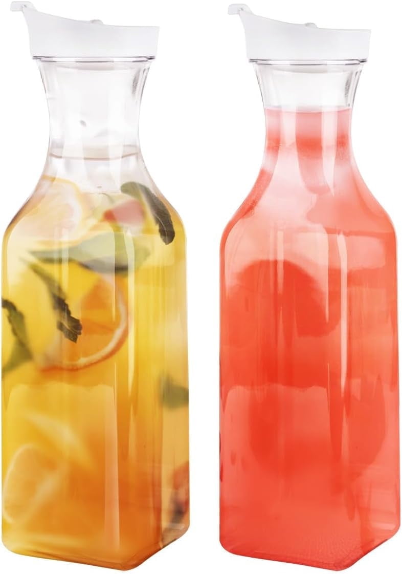 GUSTO Water Carafe with Flip Top Lid Plastic Pitcher Jug, 50 oz, 2-Pack