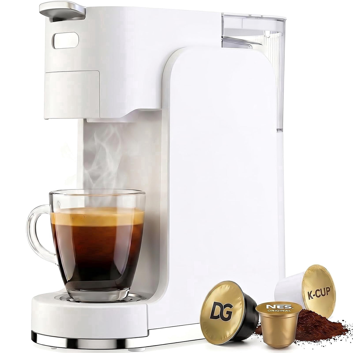 GVODE 4-in-1 Single Serve Coffee Maker, 3-Second Heat-Up, 20 Bar Hot and Iced Espresso Machine, White