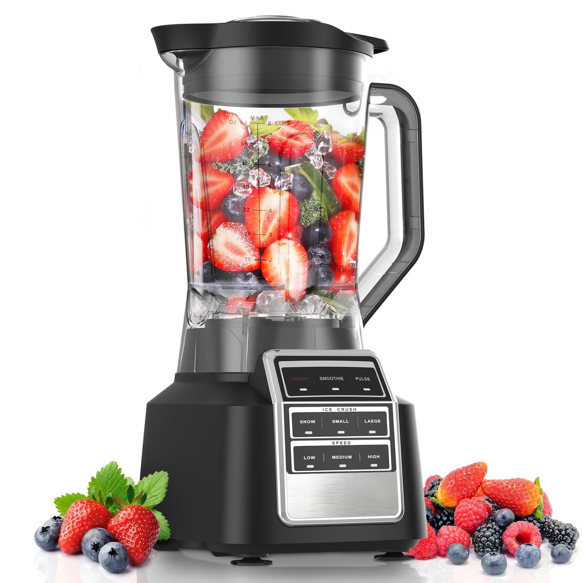 Smoothie Blender for Shakes and Smoothies, 1500W Peak Power Countertop Blender, 64OZ BPA-Free Jar, Crush Ice & Frozen Fruit Without Water, 8 Smart Programs, Includes Recipe Book, Black