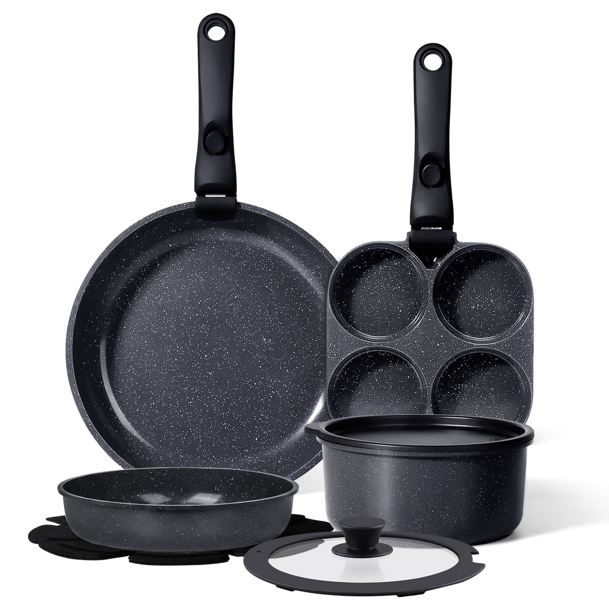 Gipp 11pcs Ceramic Cookware Sets, Pots and Pans Set Non Stick with Removable Handle, Oven & Dishwasher Safe,Induction Cookware