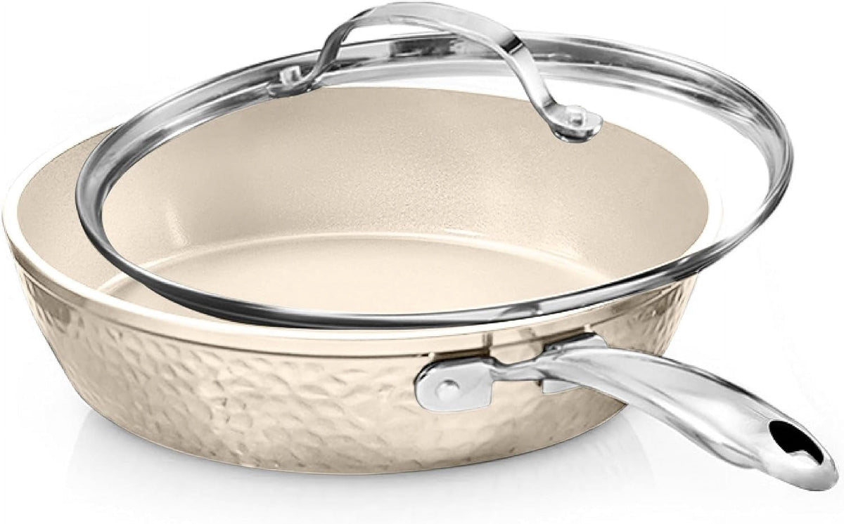 Gotham Steel 14 Inch Non Stick Frying Pans with Lid, Large Frying Pans Nonstick with Lid, Non Toxic Ceramic Pan Skillet, Nonstick Frying Pan, Induction Pan, Oven/Dishwasher Safe – Copper Hammered