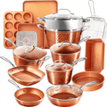 Gotham Steel Hammered 20 Pc Ceramic Cookware Set Nonstick, Induction Pots and Pans Set, Non Toxic Cookware Sets, Oven & Dishwasher Safe, Copper