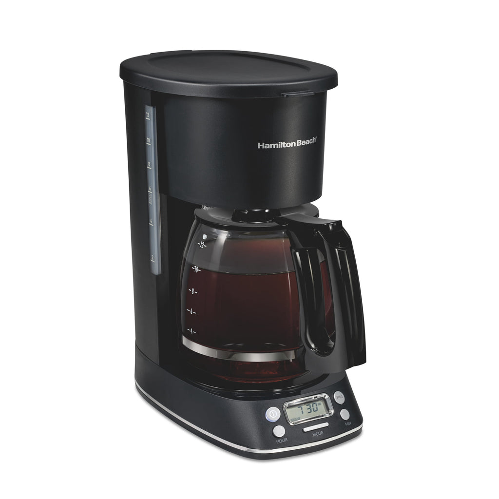 Hamilton Beach 12 Cup Programmable Coffee Maker, Glass Carafe, Matte Black