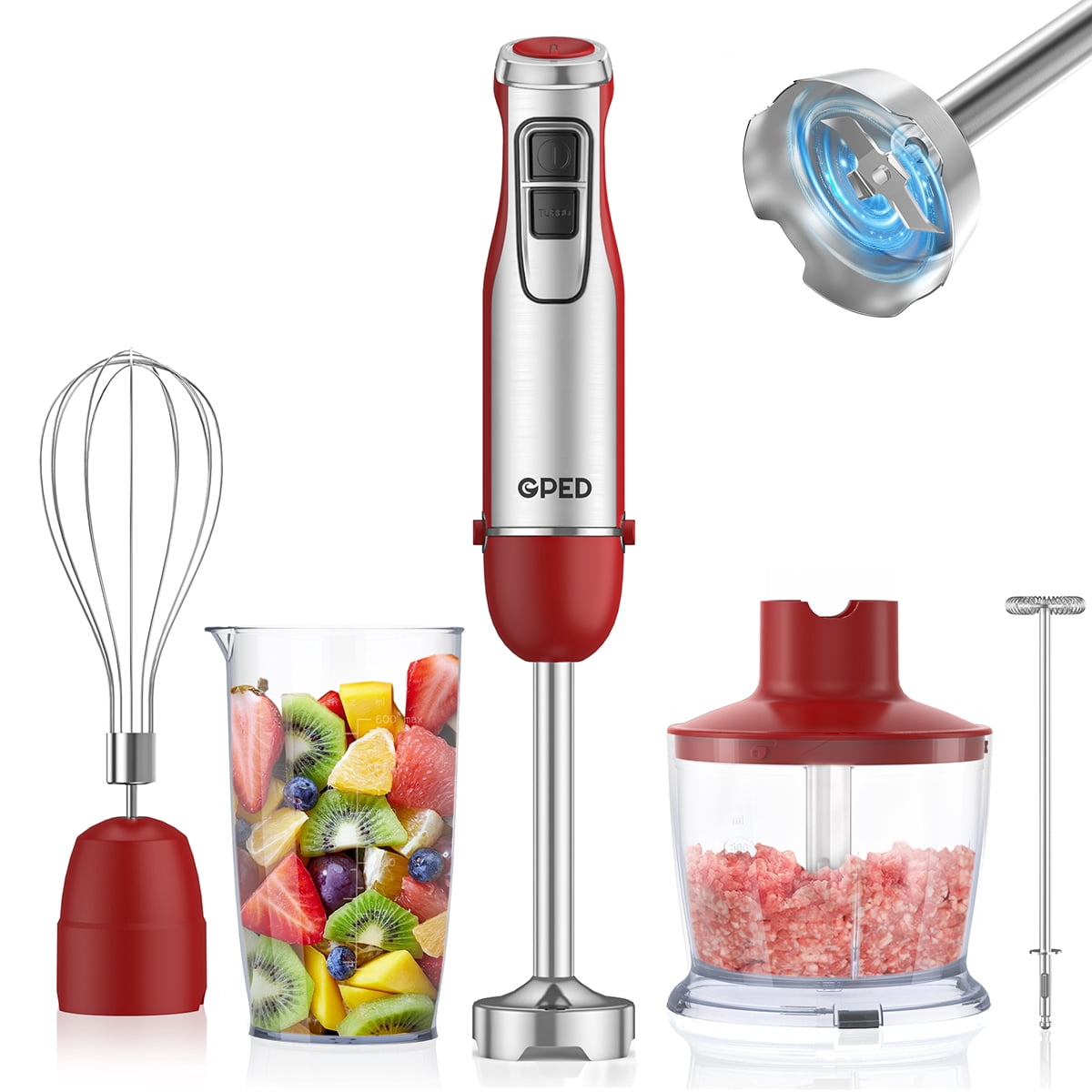 GPED Hand Blender, 5-in-1 Immersion Hand Blender,12 Speed Turbo Mode Stick Blender for Make Smoothie, Milk Shakes,Juice ,Sauces
