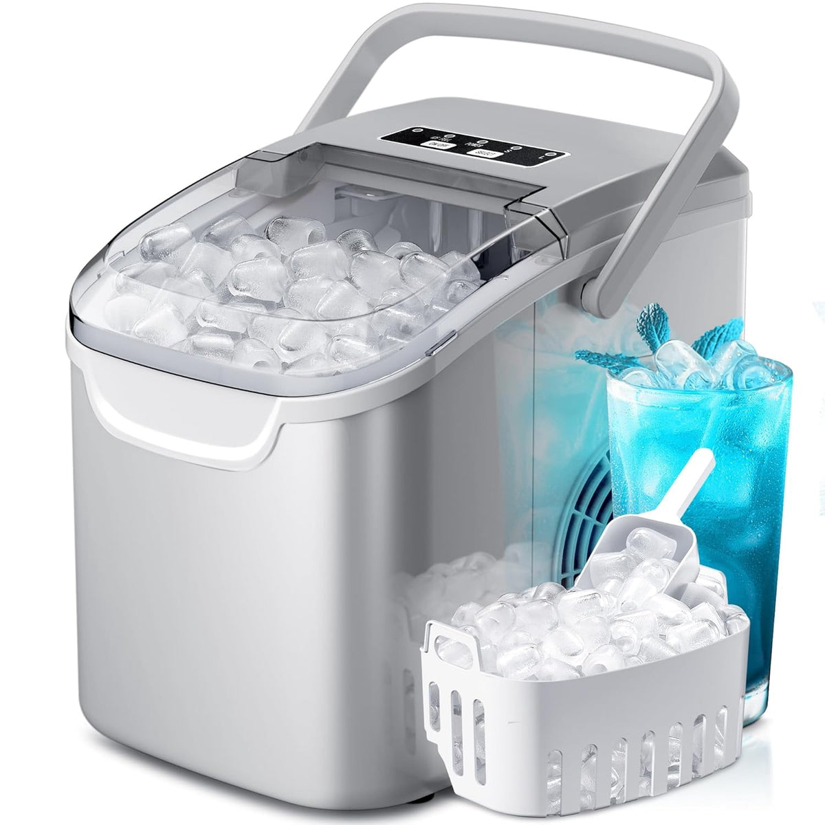 Havato Countertop Ice Maker, 8 Bullet Ice Cubes in 6 Mins, 26lbs/24H, w/ Scoop & Basket, White