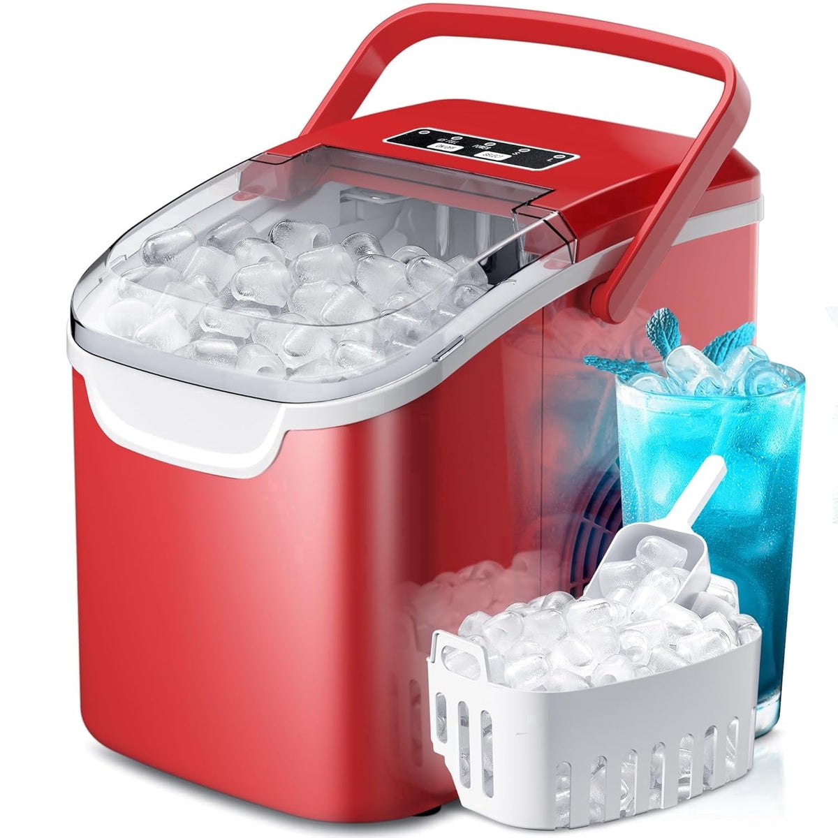Havato Countertop Ice Maker, 8 Bullet Ice Cubes in 6 Mins, 26lbs/24H, w/ Scoop & Basket, White