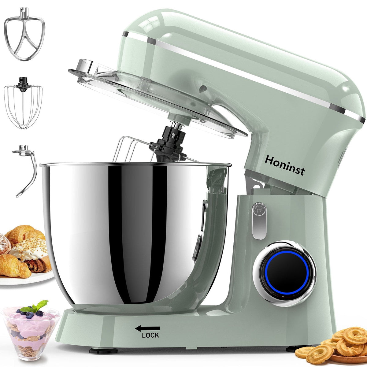 Honinst 6.5 QT Electric Stand Mixer, 10+P Speeds Lightweight with Tilt-Head Kitchen Stand Mixer, Dough Hook, Whisk, Beater and Bowl, Food Mixer for Baking, Cake and Most Home Cooks
