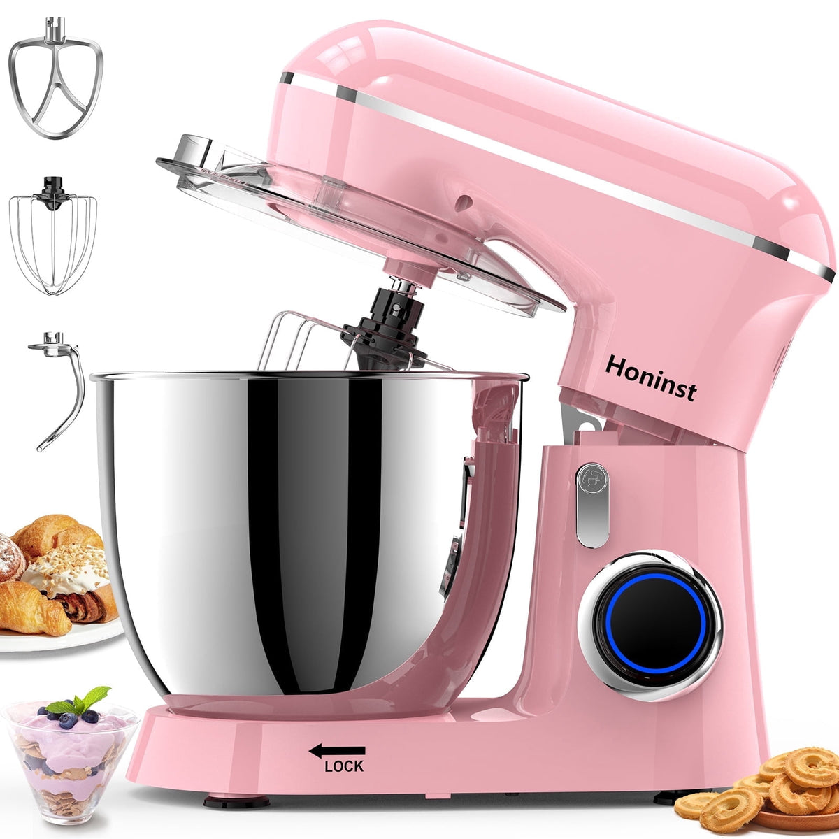 Honinst 6.5 QT Electric Stand Mixer, 10+P Speeds Lightweight with Tilt-Head Kitchen Stand Mixer, Dough Hook, Whisk, Beater and Bowl, Food Mixer for Baking, Cake and Most Home Cooks