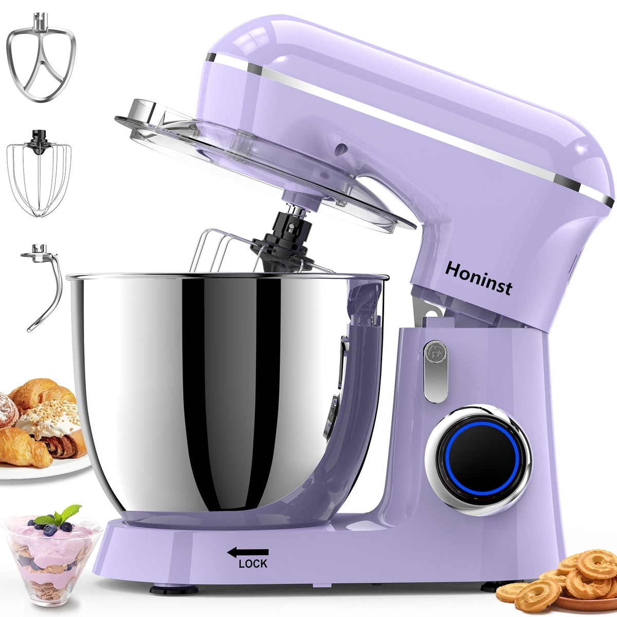 Honinst 6.5 QT Electric Stand Mixer, 10+P Speeds Lightweight with Tilt-Head Kitchen Stand Mixer, Dough Hook, Whisk, Beater and Bowl, Food Mixer for Baking, Cake and Most Home Cooks