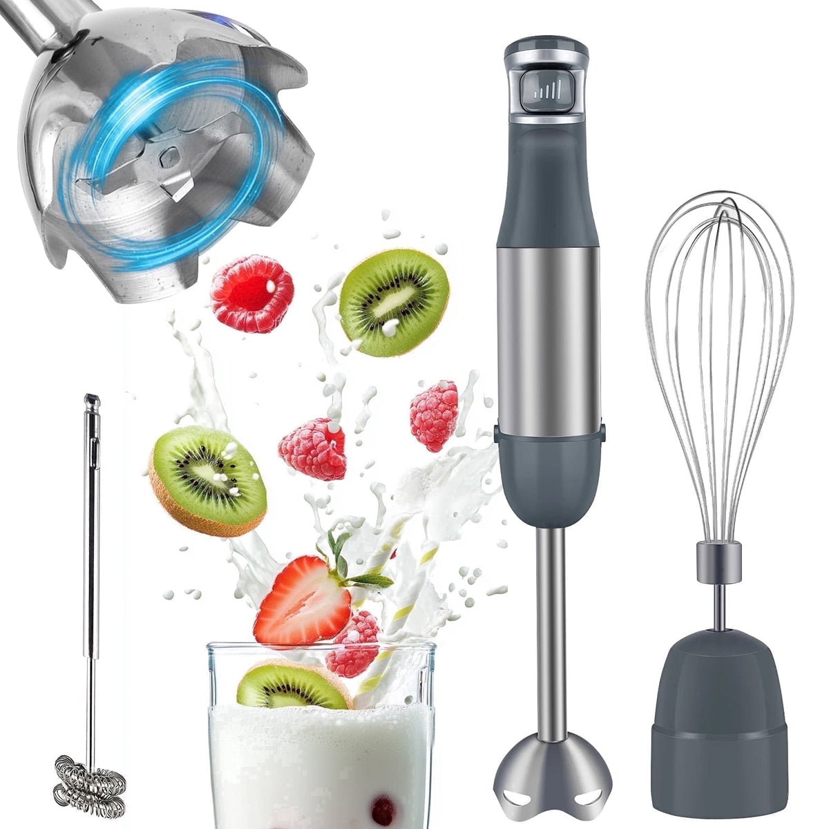 Immersion Blender Handheld 1100W 3 in 1 Corded Stick Hand Blenders for Kitchen with Trigger Speed Control, with Whisk, Milk Frother Attachemnts, Perfect Emulsifier for Soup, Smoothie, Puree