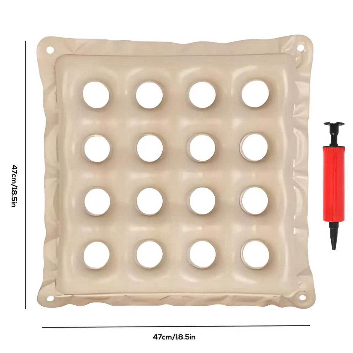 2 Pack Inflatable Seat Cushions,Pressure Relief 16 hole breathable Cushion,for Office Chairs,Car Seats,Wheelchair waterproof Cushions,with Air Pumps,Portable and Comfortable（Flocked Navy+PVC Beige)