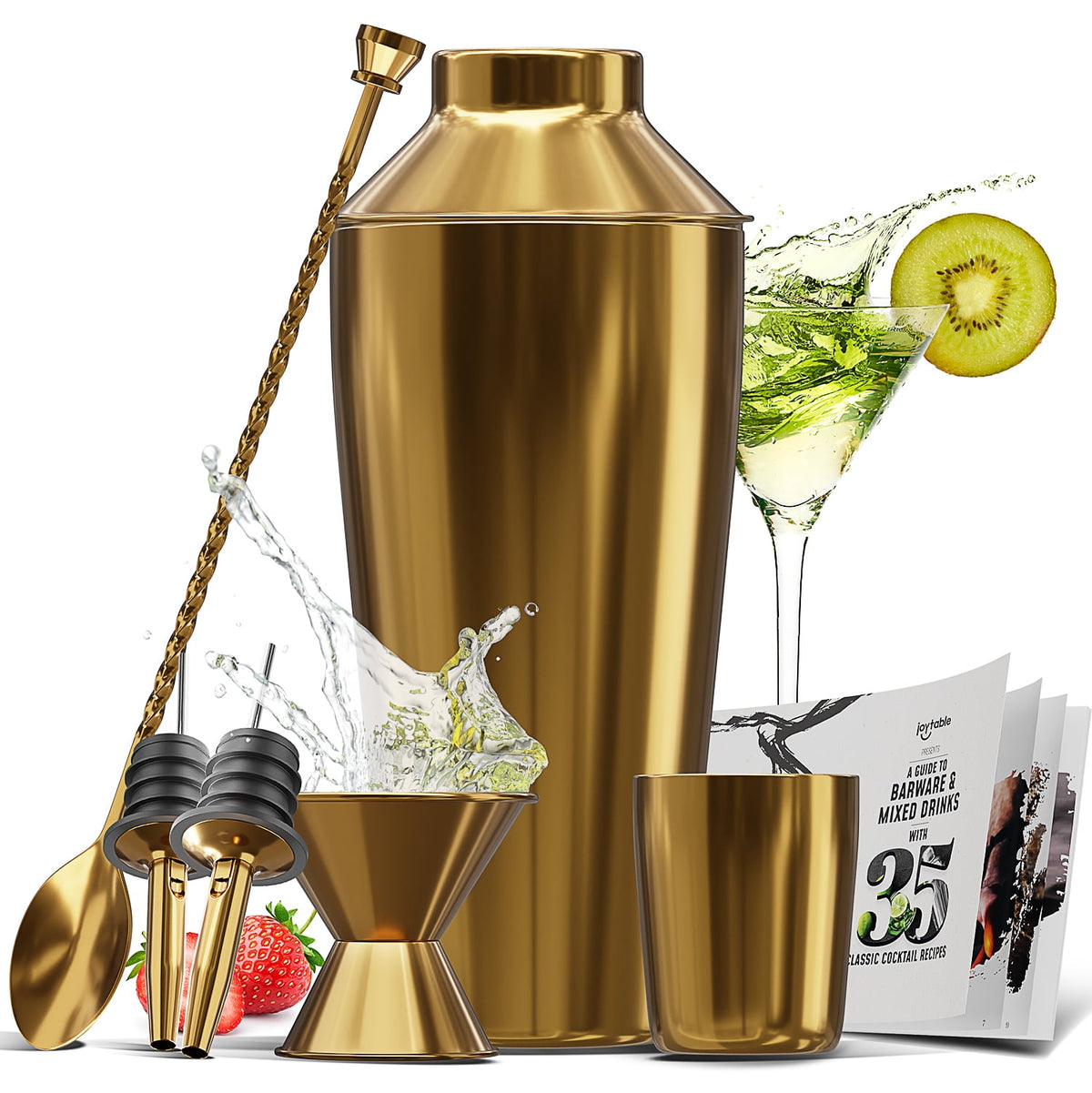 JoyTable 16pc Bartender Cocktail Shaker Set, Stainless Steel Bartender Kit Bar Tool Set, with All Bar Accessories Plus Lemon Squeezer and Great Recipe Book